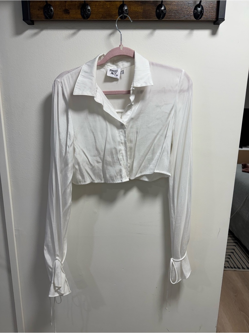 Princess Polly White Long-Sleeve Cropped Button Shirt